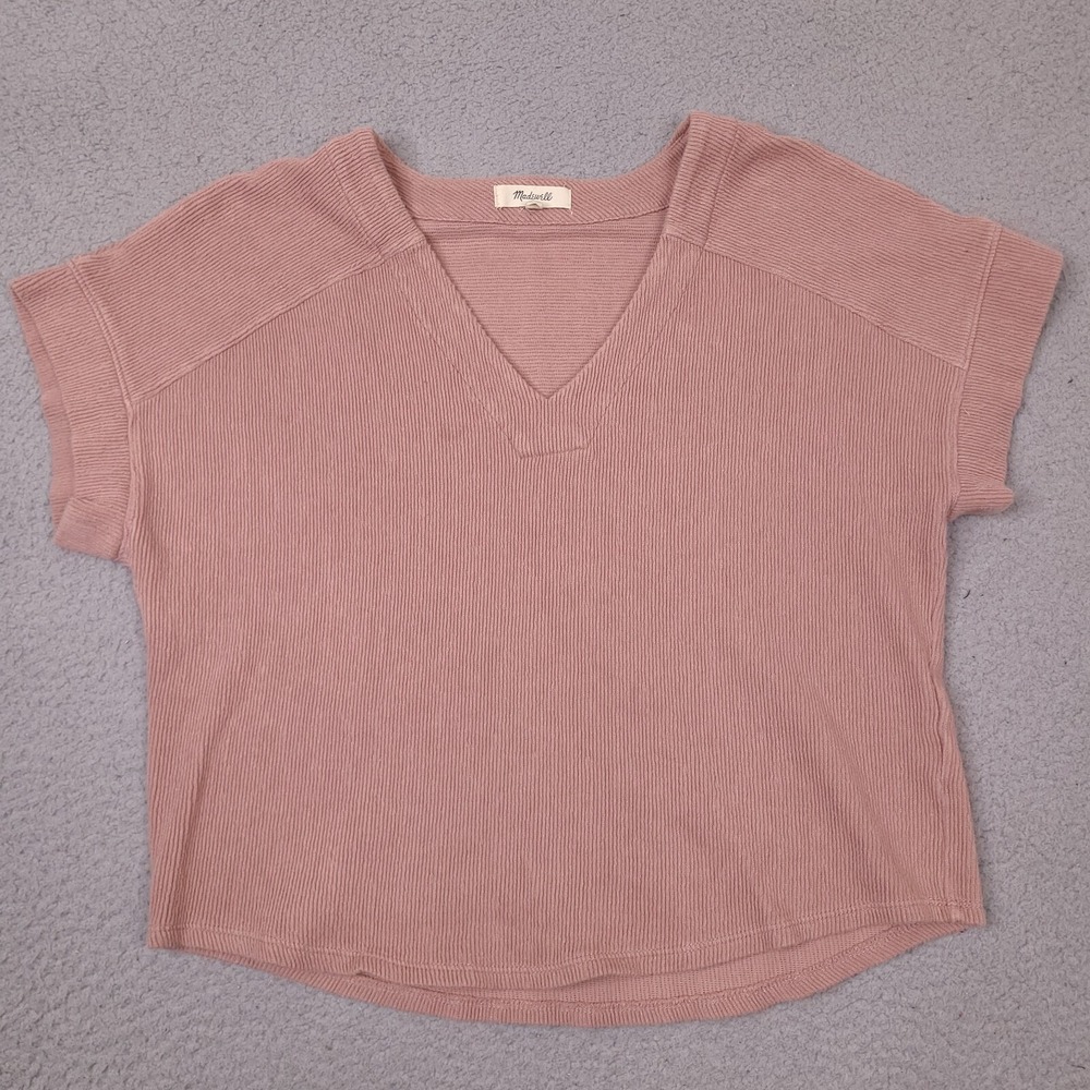 Madewell Ottoman Jacquard V-Neck Boxy Crop Top Womens Small Off Pink